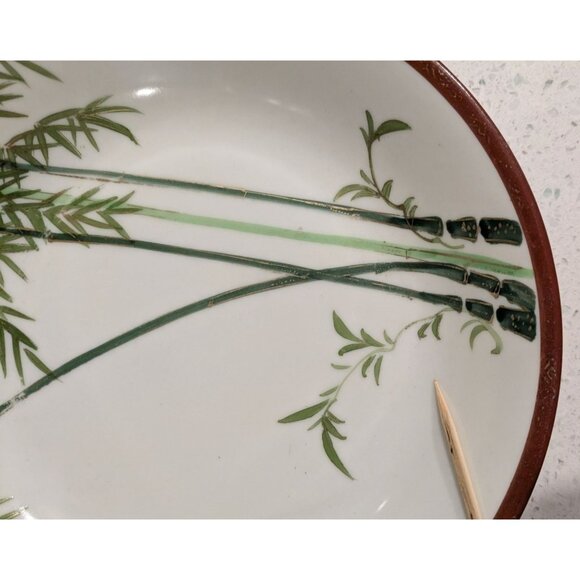 2 Kutani Eggshell China soup bowls Hand Painted Bamboo Geometric Border Japan Pr - Picture 5 of 11